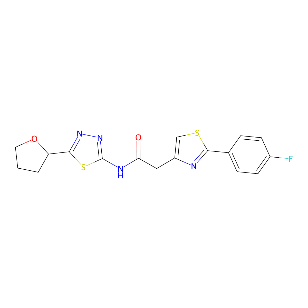 2-[2-(4-fluorophenyl)-1,3-thiazol-4-yl]-N-[(2Z)-5-(tetrahydrofuran-2-yl)-1,3,4-thiadiazol-2(3H)-ylidene]acetamide molecular structure, CAS 1190281-51-6
