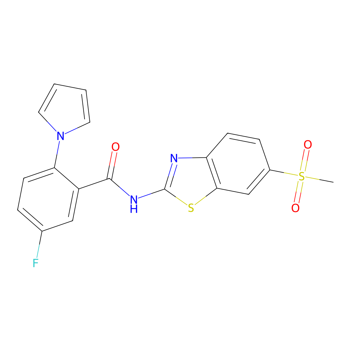 5-fluoro-N-[(2Z)-6-(methylsulfonyl)-1,3-benzothiazol-2(3H)-ylidene]-2-(1H-pyrrol-1-yl)benzamide molecular structure, CAS 1190281-72-1