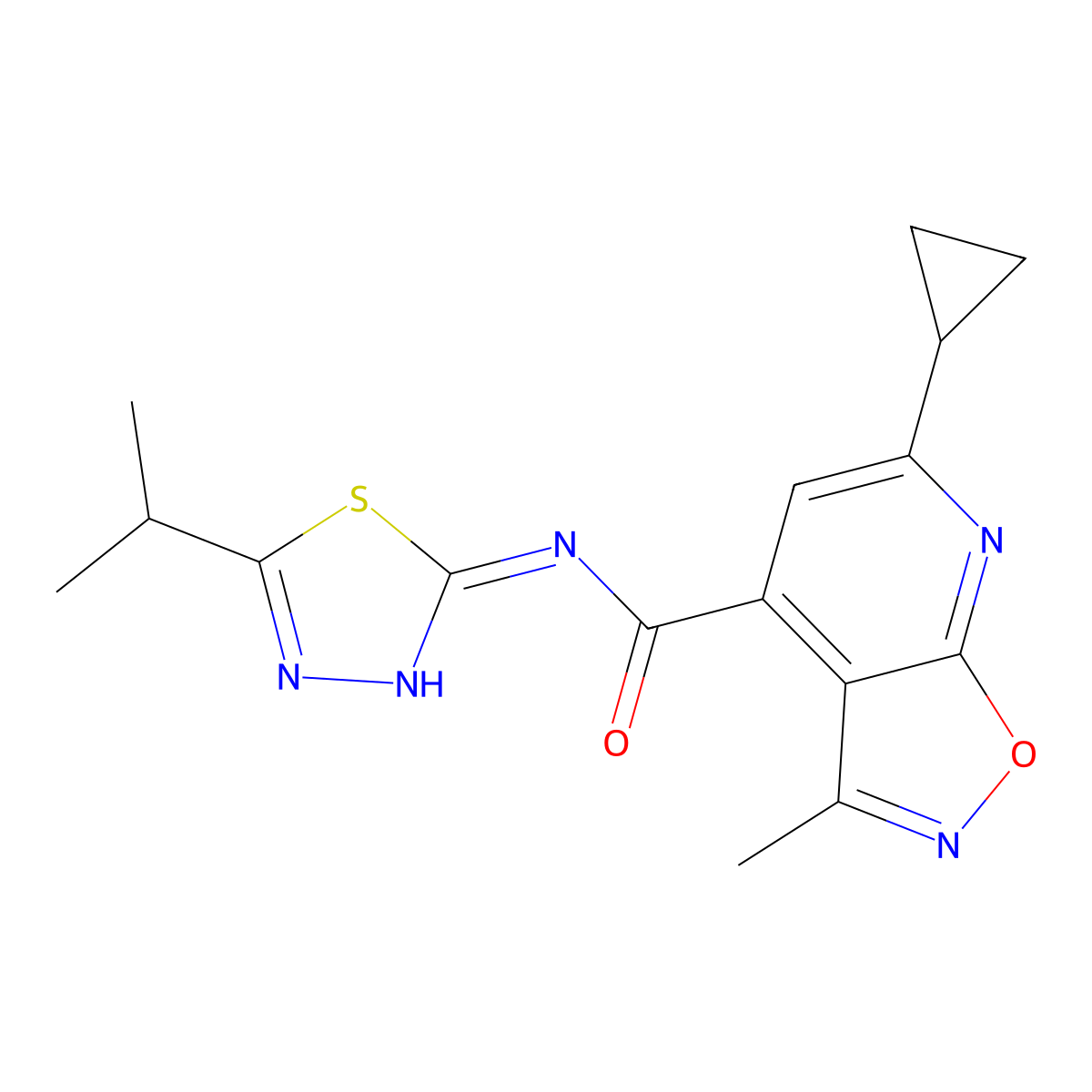 6-cyclopropyl-3-methyl-N-[(2E)-5-(propan-2-yl)-1,3,4-thiadiazol-2(3H)-ylidene][1,2]oxazolo[5,4-b]pyridine-4-carboxamide molecular structure, CAS 1190282-02-0