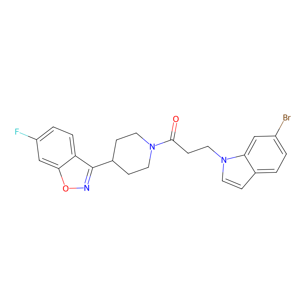 3-(6-bromo-1H-indol-1-yl)-1-[4-(6-fluoro-1,2-benzoxazol-3-yl)piperidin-1-yl]propan-1-one molecular structure, CAS 1190282-20-2