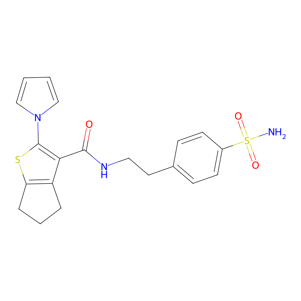 2-(1H-pyrrol-1-yl)-N-[2-(4-sulfamoylphenyl)ethyl]-5,6-dihydro-4H-cyclopenta[b]thiophene-3-carboxamide molecular structure, CAS 1190282-38-2