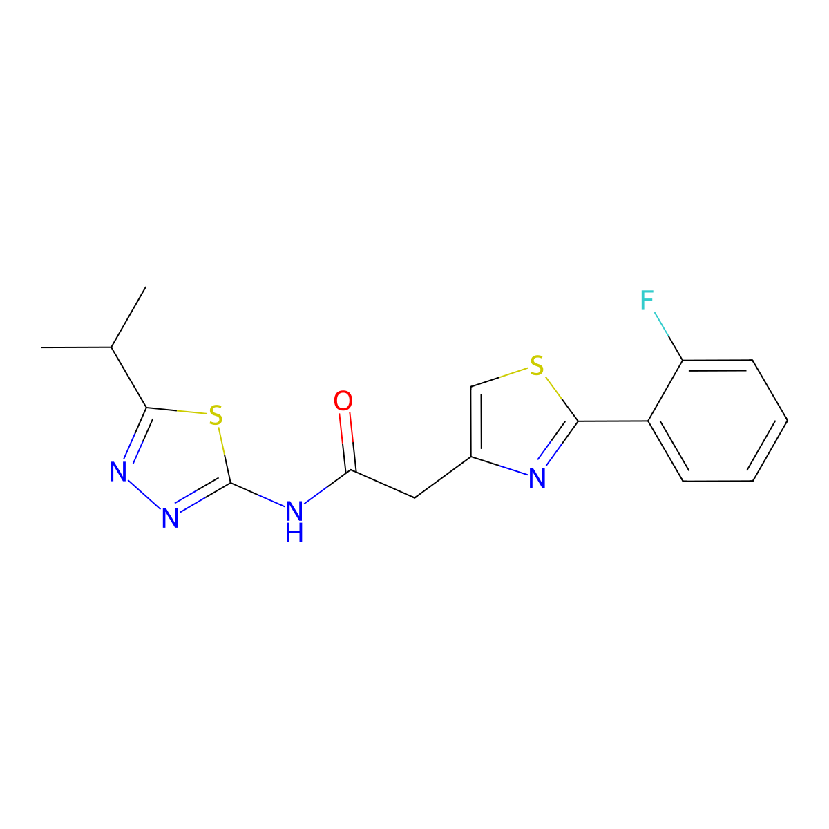 2-[2-(2-fluorophenyl)-1,3-thiazol-4-yl]-N-[(2Z)-5-(propan-2-yl)-1,3,4-thiadiazol-2(3H)-ylidene]acetamide molecular structure, CAS 1190282-48-4