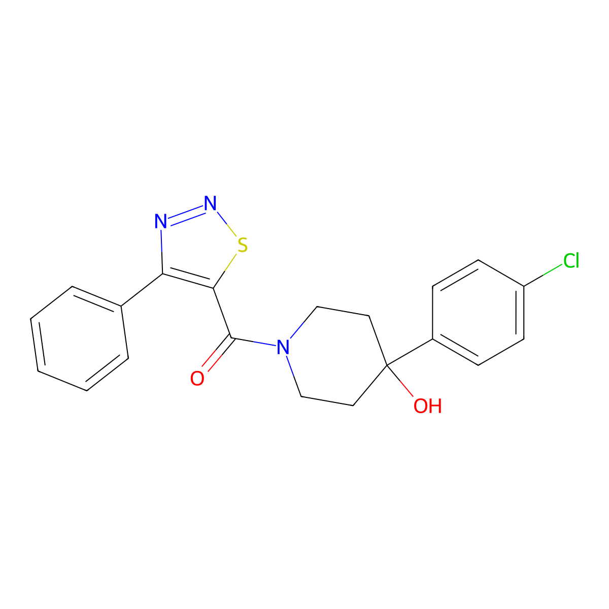 [4-(4-Chlorophenyl)-4-hydroxypiperidin-1-yl](4-phenyl-1,2,3-thiadiazol-5-yl)methanone molecular structure, CAS 1190282-51-9