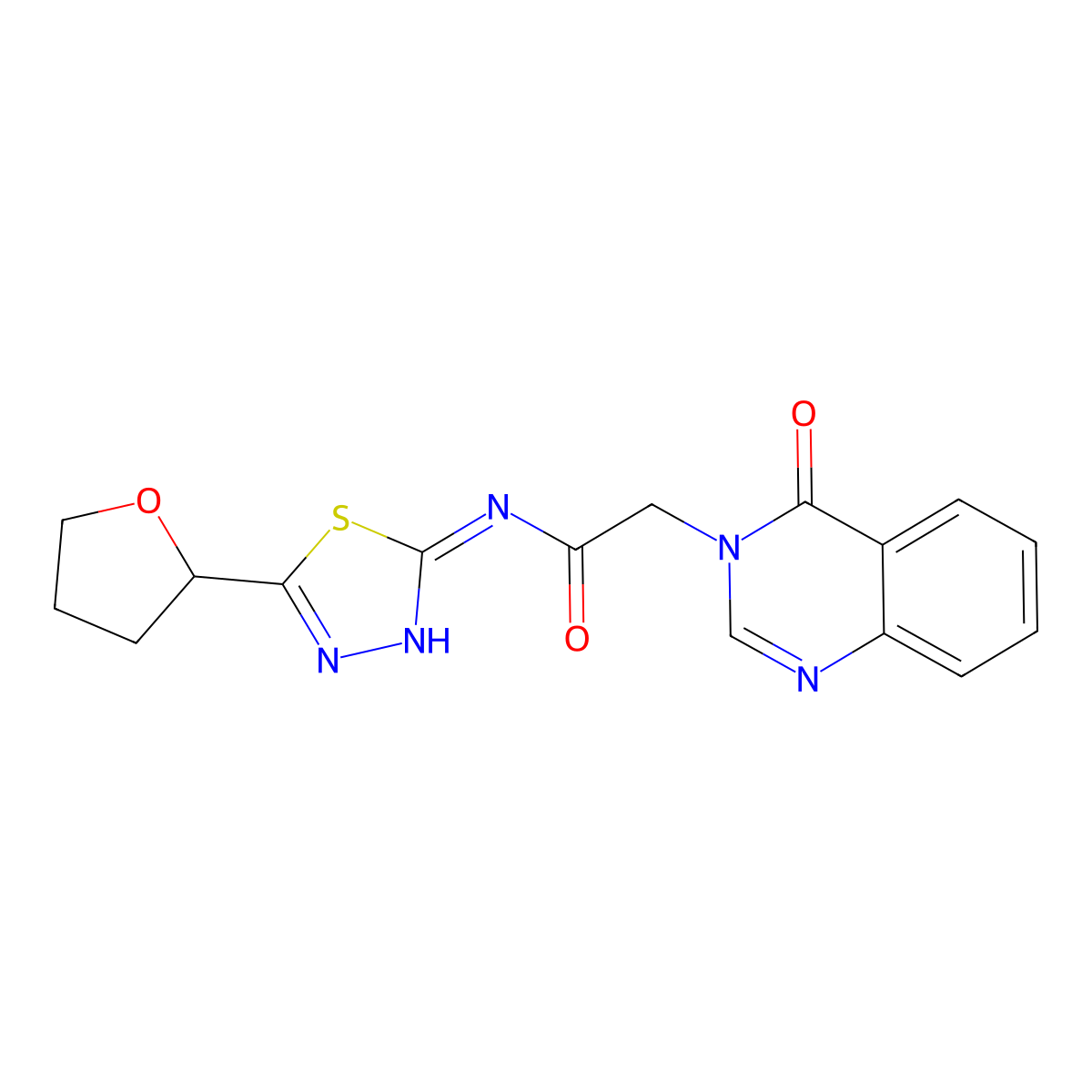 2-(4-oxoquinazolin-3(4H)-yl)-N-[(2E)-5-(tetrahydrofuran-2-yl)-1,3,4-thiadiazol-2(3H)-ylidene]acetamide molecular structure, CAS 1190282-68-8