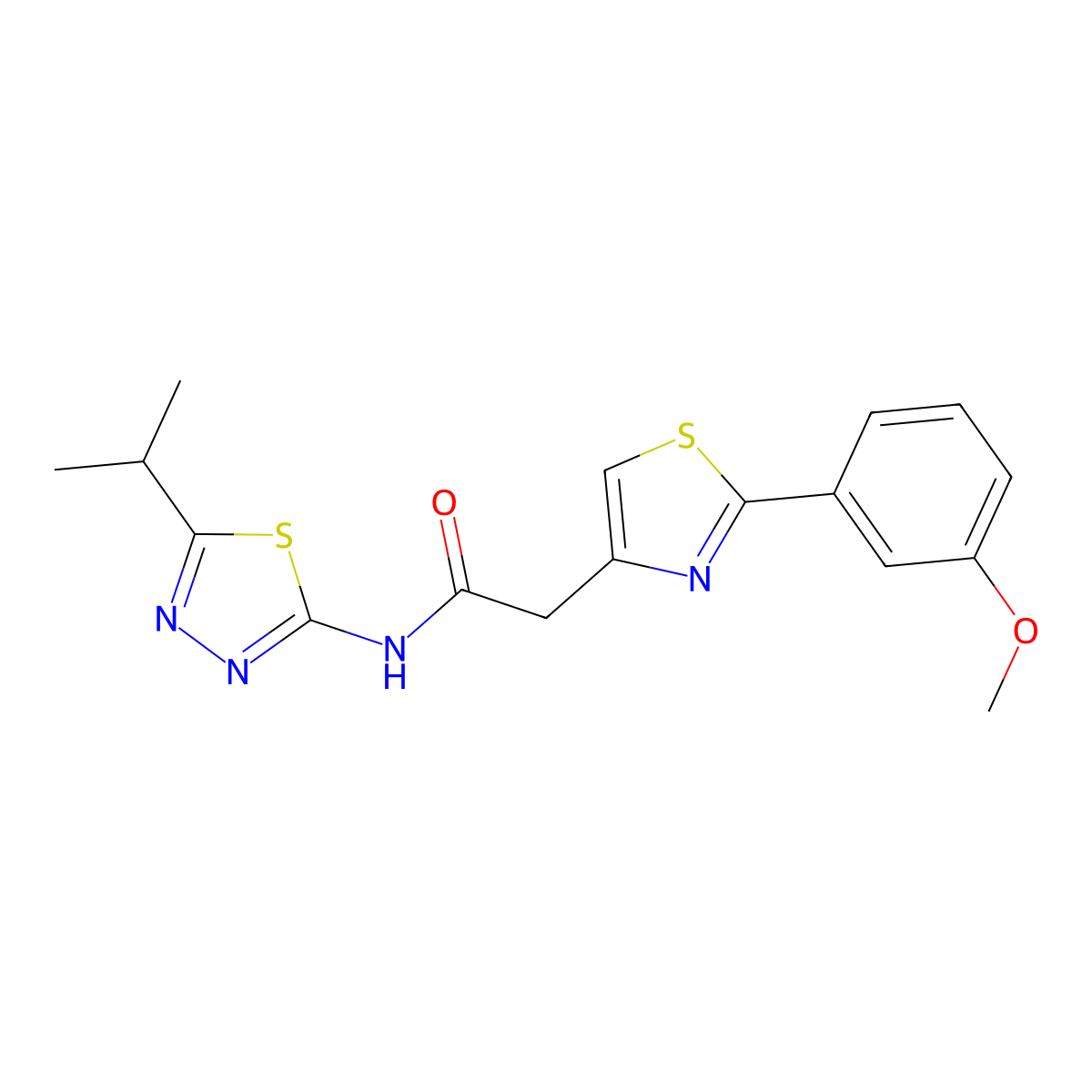 2-[2-(3-methoxyphenyl)-1,3-thiazol-4-yl]-N-[(2E)-5-(propan-2-yl)-1,3,4-thiadiazol-2(3H)-ylidene]acetamide molecular structure, CAS 1190283-00-1