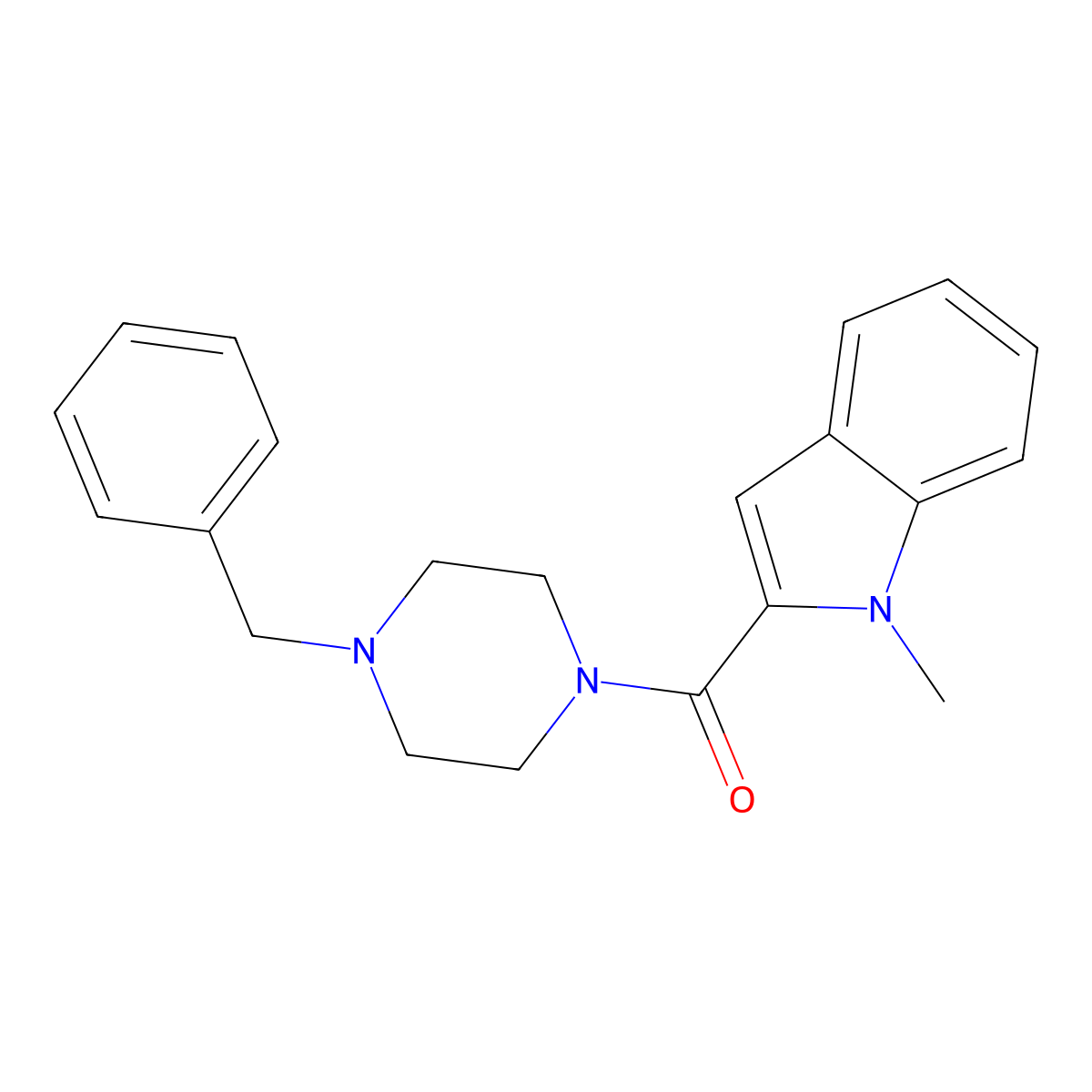 (4-benzylpiperazin-1-yl)(1-methyl-1H-indol-2-yl)methanone molecular structure, CAS 1190283-20-5
