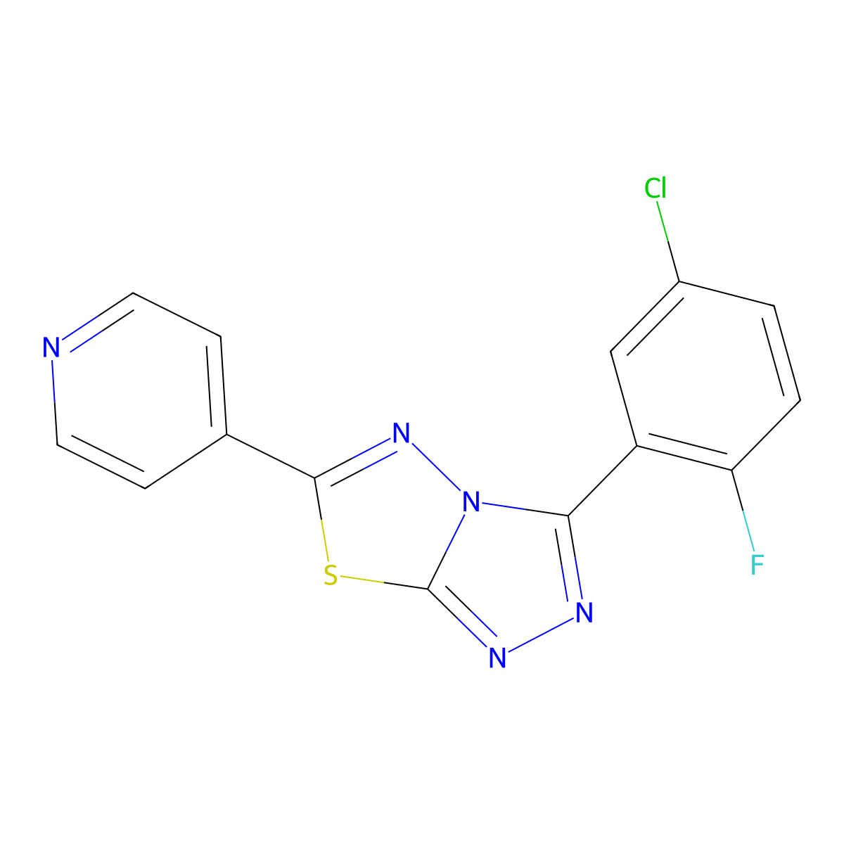 4-[3-(5-Chloro-2-fluorophenyl)-[1,2,4]triazolo[3,4-b][1,3,4]thiadiazol-6-yl]pyridine molecular structure, CAS 1190283-23-8