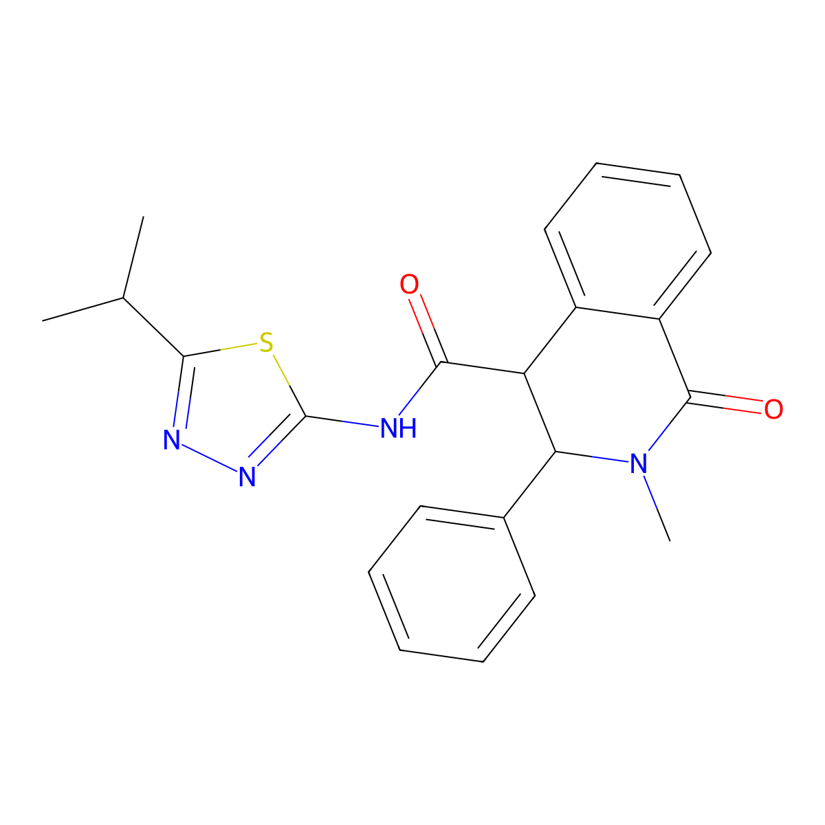 2-methyl-1-oxo-3-phenyl-N-[(2Z)-5-(propan-2-yl)-1,3,4-thiadiazol-2(3H)-ylidene]-1,2,3,4-tetrahydroisoquinoline-4-carboxamide molecular structure, CAS 1190283-53-4