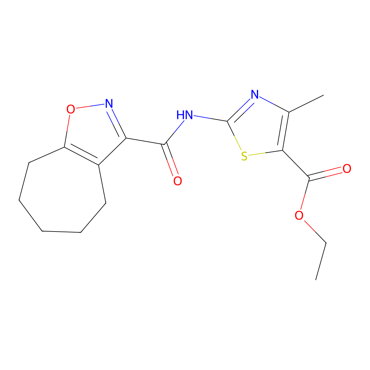 ethyl 4-methyl-2-[(5,6,7,8-tetrahydro-4H-cyclohepta[d][1,2]oxazol-3-ylcarbonyl)amino]-1,3-thiazole-5-carboxylate molecular structure, CAS 1190284-32-2