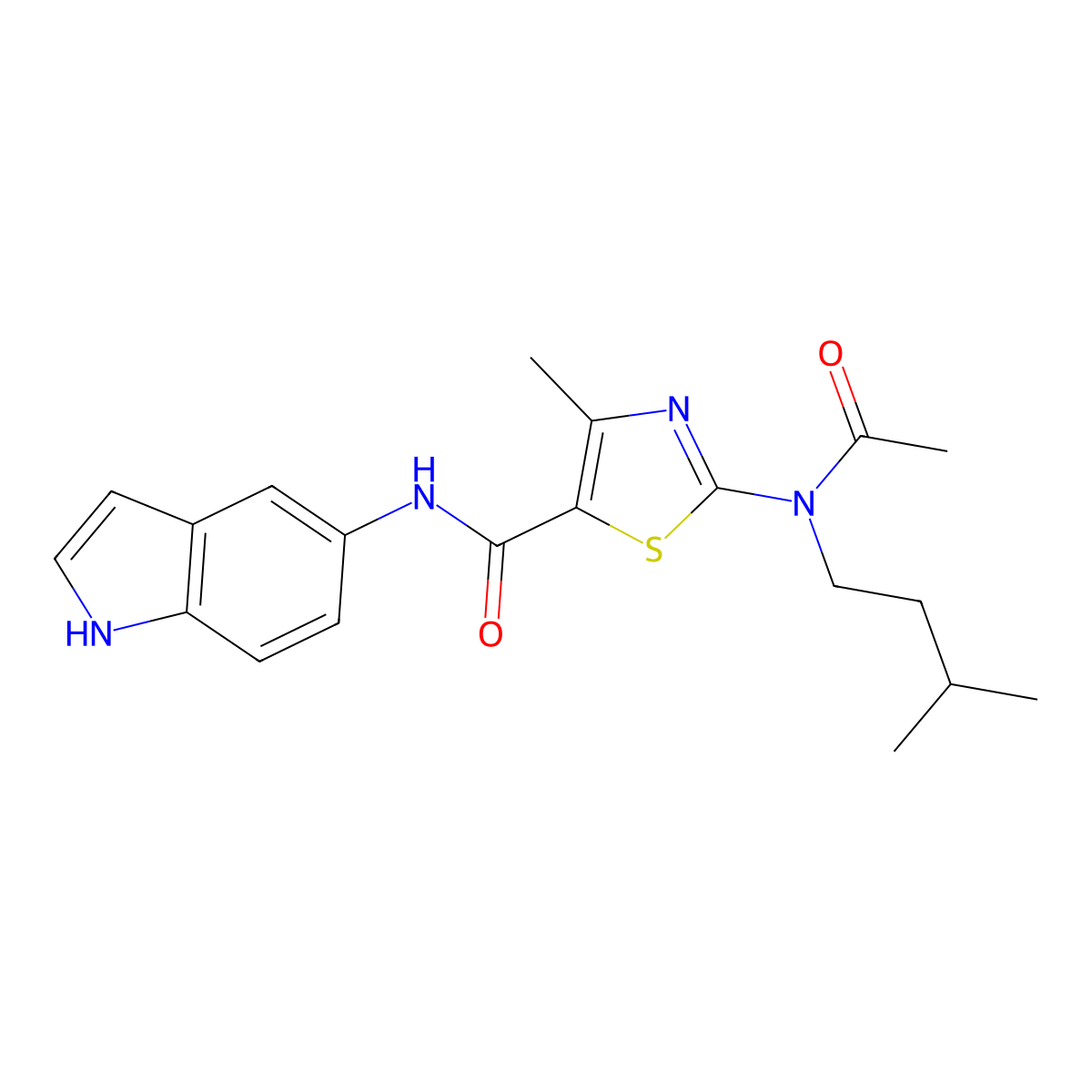 2-[acetyl(3-methylbutyl)amino]-N-(1H-indol-5-yl)-4-methyl-1,3-thiazole-5-carboxamide molecular structure, CAS 1190284-40-2