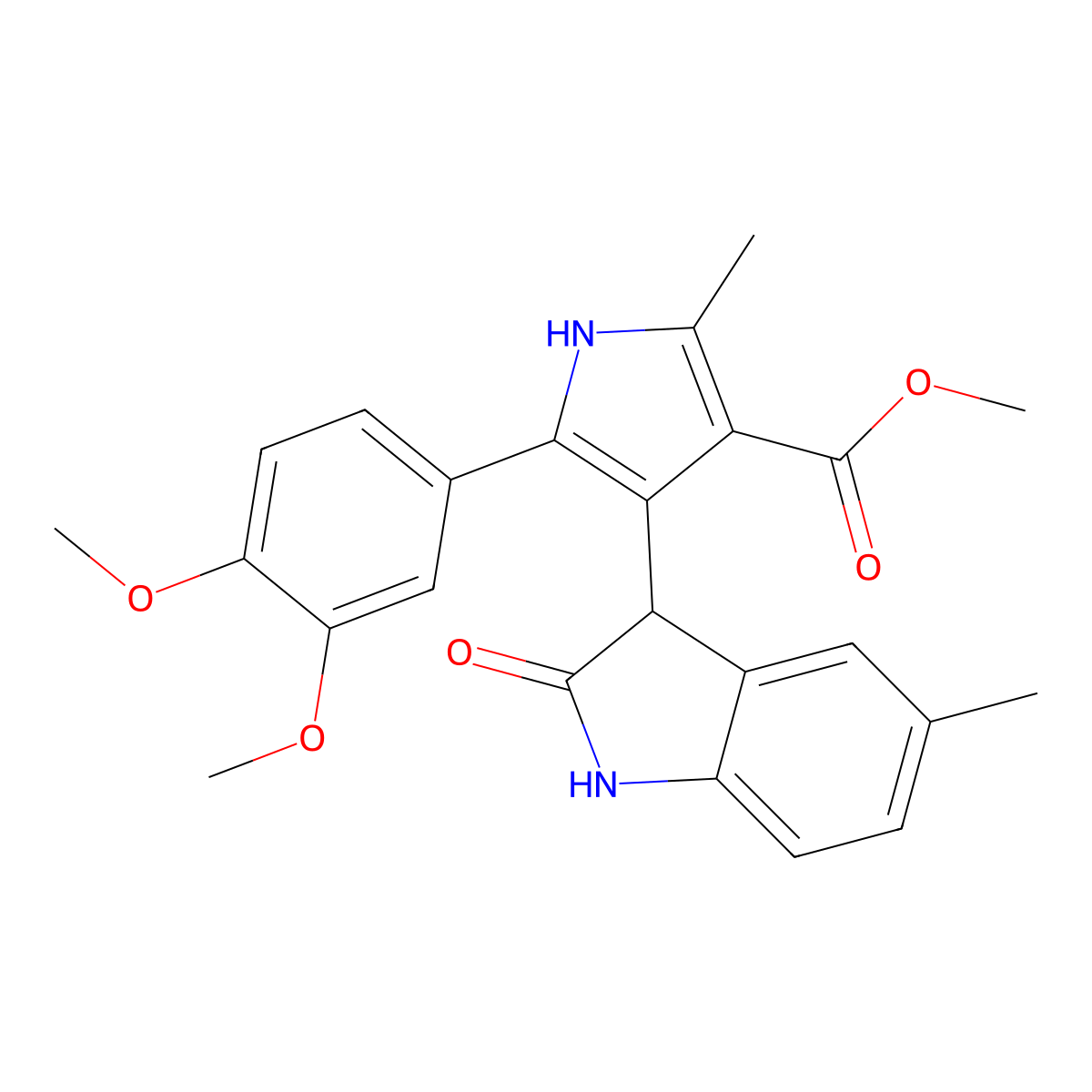methyl 5-(3,4-dimethoxyphenyl)-2-methyl-4-(5-methyl-2-oxo-2,3-dihydro-1H-indol-3-yl)-1H-pyrrole-3-carboxylate molecular structure, CAS 1190284-48-0