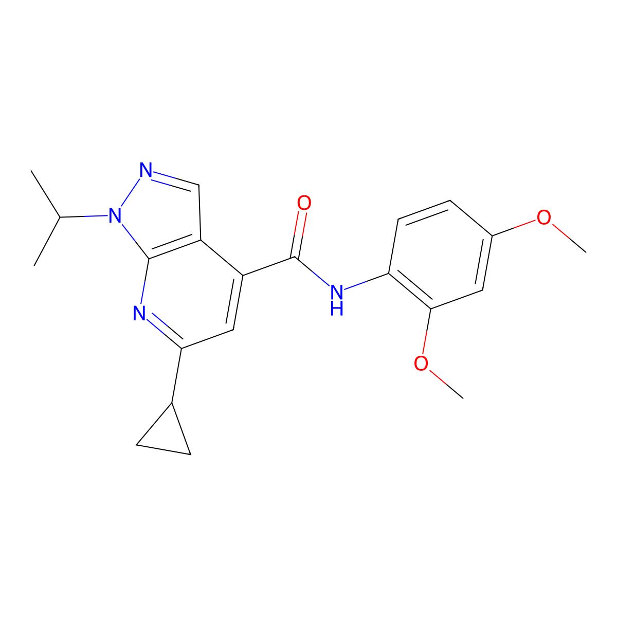 6-cyclopropyl-N-(2,4-dimethoxyphenyl)-1-(propan-2-yl)-1H-pyrazolo[3,4-b]pyridine-4-carboxamide molecular structure, CAS 1190285-04-1