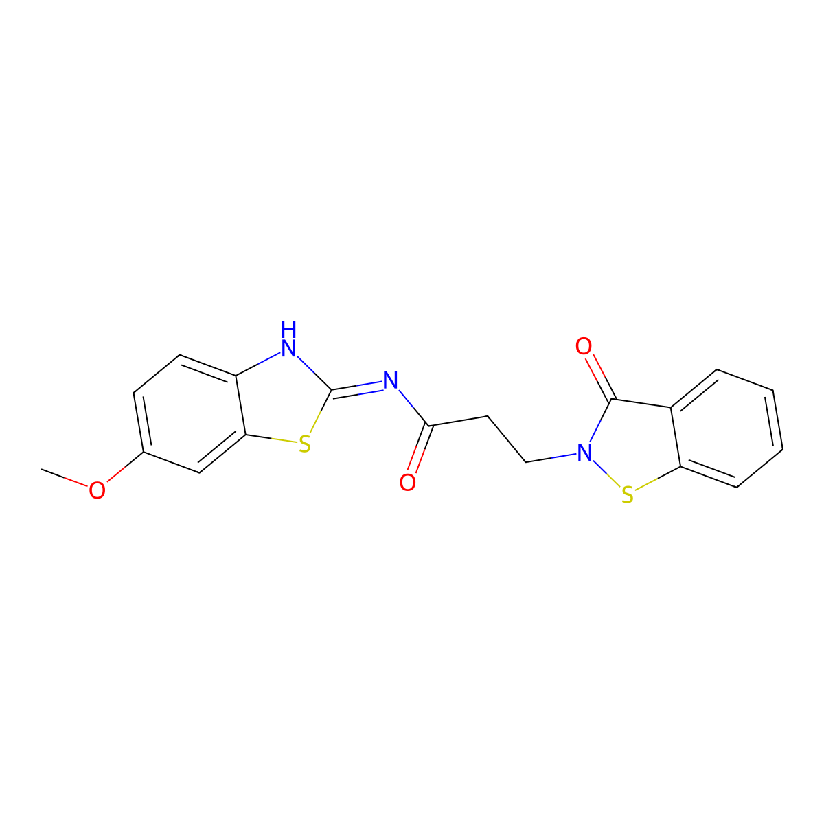 N-[(2Z)-6-methoxy-1,3-benzothiazol-2(3H)-ylidene]-3-(3-oxo-1,2-benzothiazol-2(3H)-yl)propanamide molecular structure, CAS 1190285-09-6