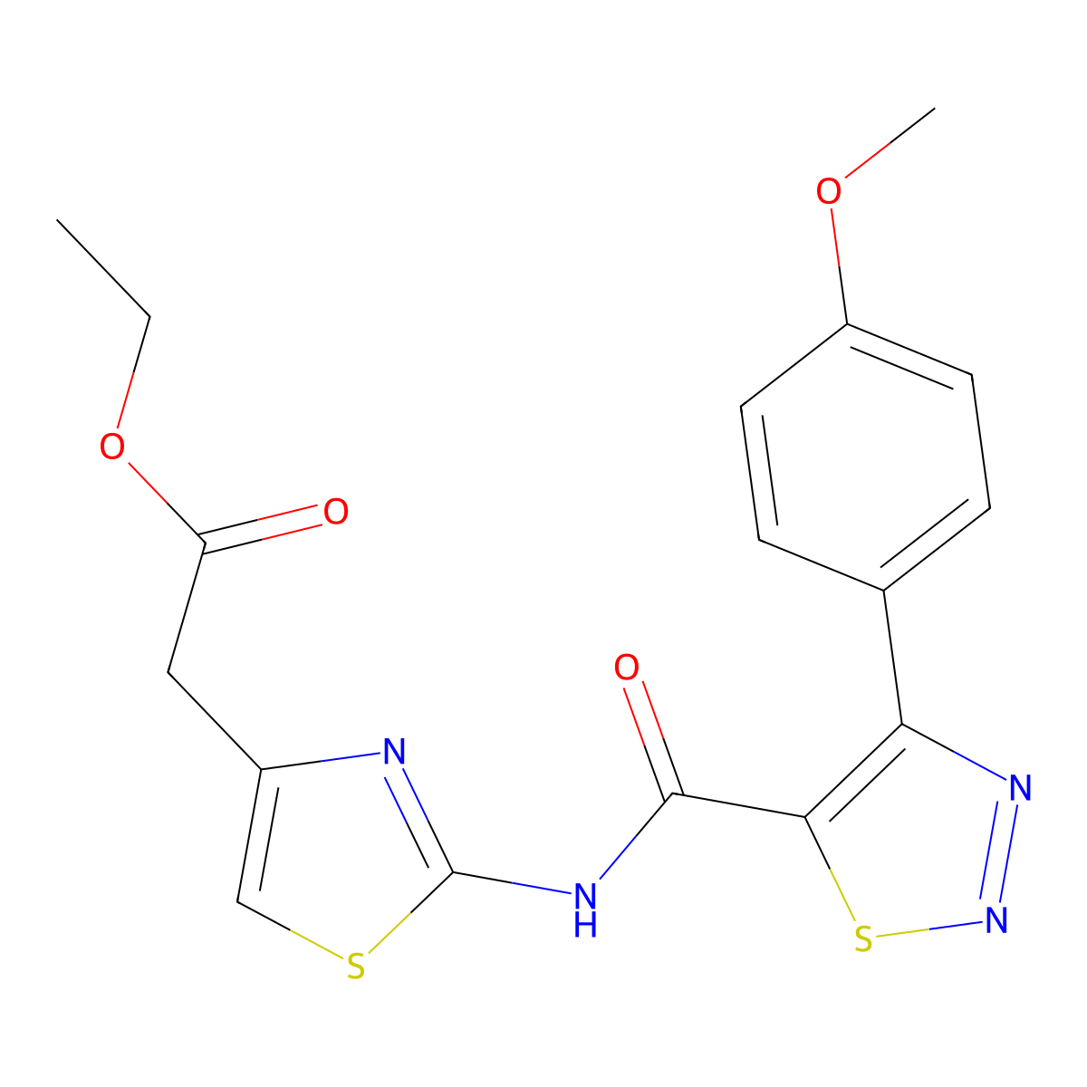 Ethyl [2-({[4-(4-methoxyphenyl)-1,2,3-thiadiazol-5-yl]carbonyl}amino)-1,3-thiazol-4-yl]acetate molecular structure, CAS 1190285-48-3