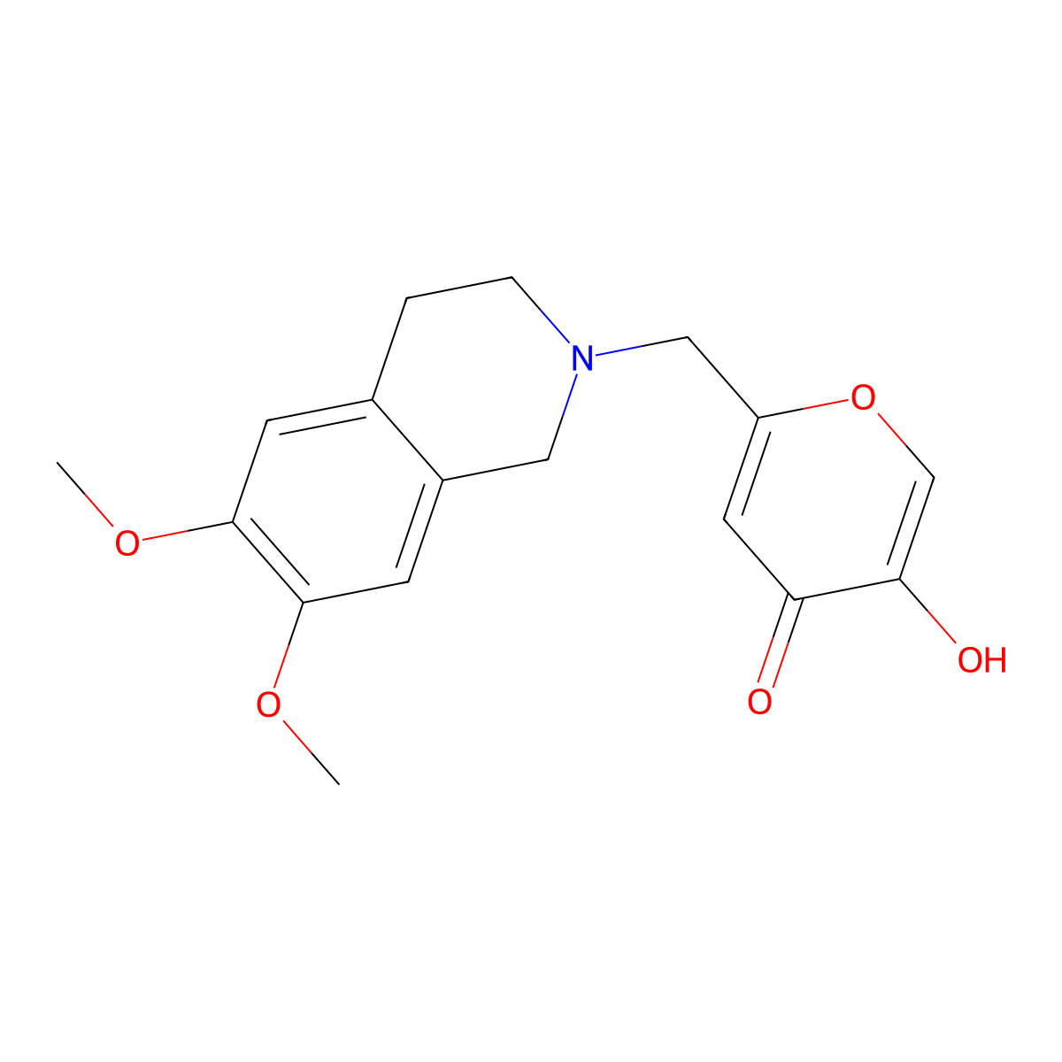 2-((6,7-dimethoxy-3,4-dihydroisoquinolin-2(1H)-yl)methyl)-5-hydroxy-4H-pyran-4-one molecular structure, CAS 1190285-68-7