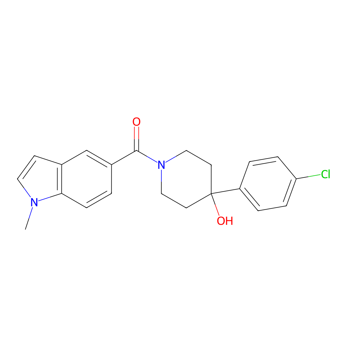 [4-(4-chlorophenyl)-4-hydroxypiperidin-1-yl](1-methyl-1H-indol-5-yl)methanone molecular structure, CAS 1190285-70-1