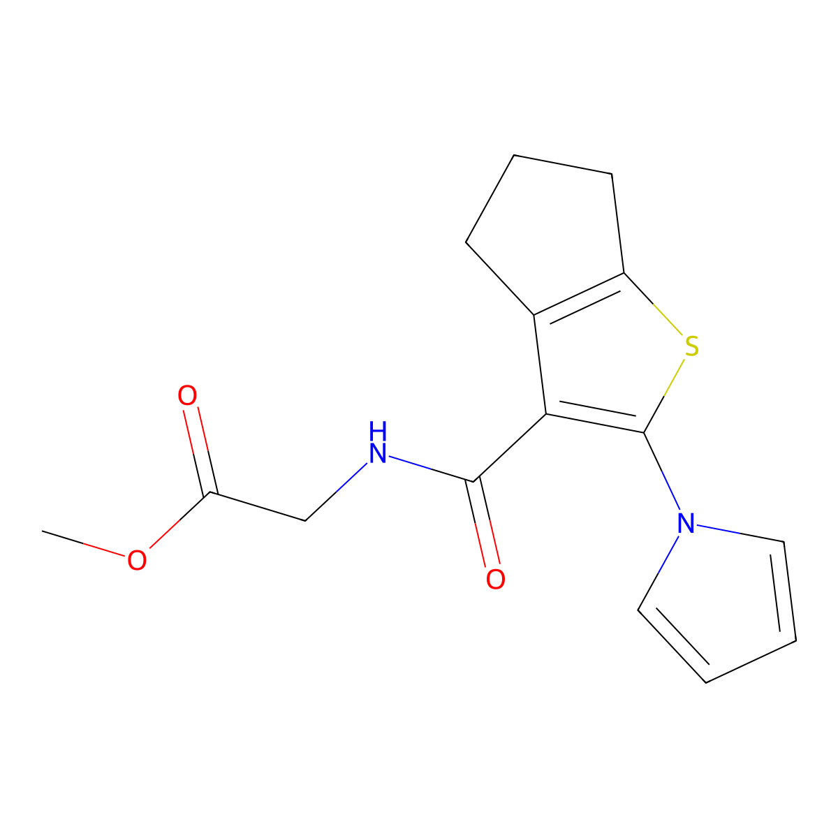 methyl N-{[2-(1H-pyrrol-1-yl)-5,6-dihydro-4H-cyclopenta[b]thiophen-3-yl]carbonyl}glycinate molecular structure, CAS 1190285-96-1