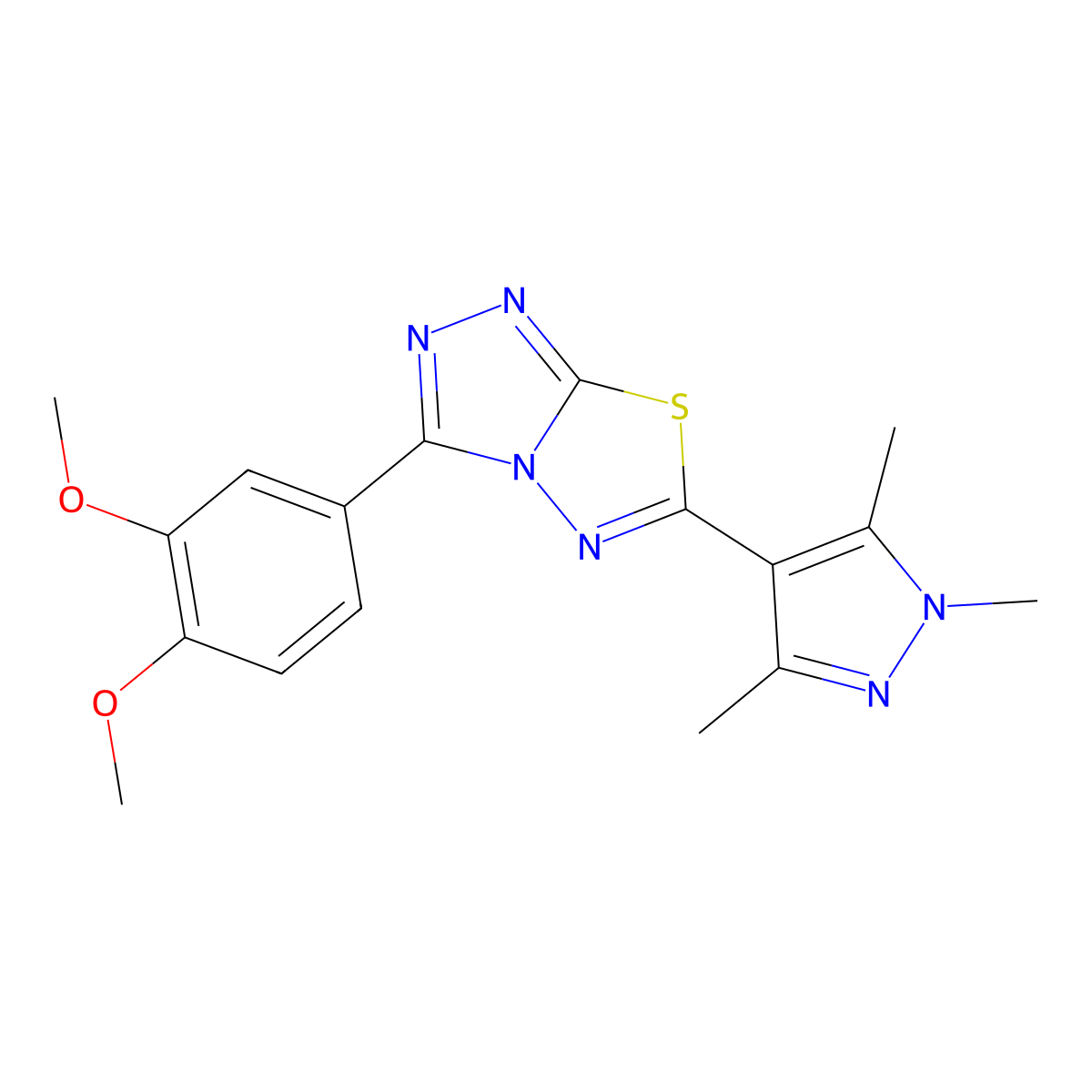 3-(3,4-dimethoxyphenyl)-6-(1,3,5-trimethyl-1H-pyrazol-4-yl)[1,2,4]triazolo[3,4-b][1,3,4]thiadiazole molecular structure, CAS 1190285-98-3