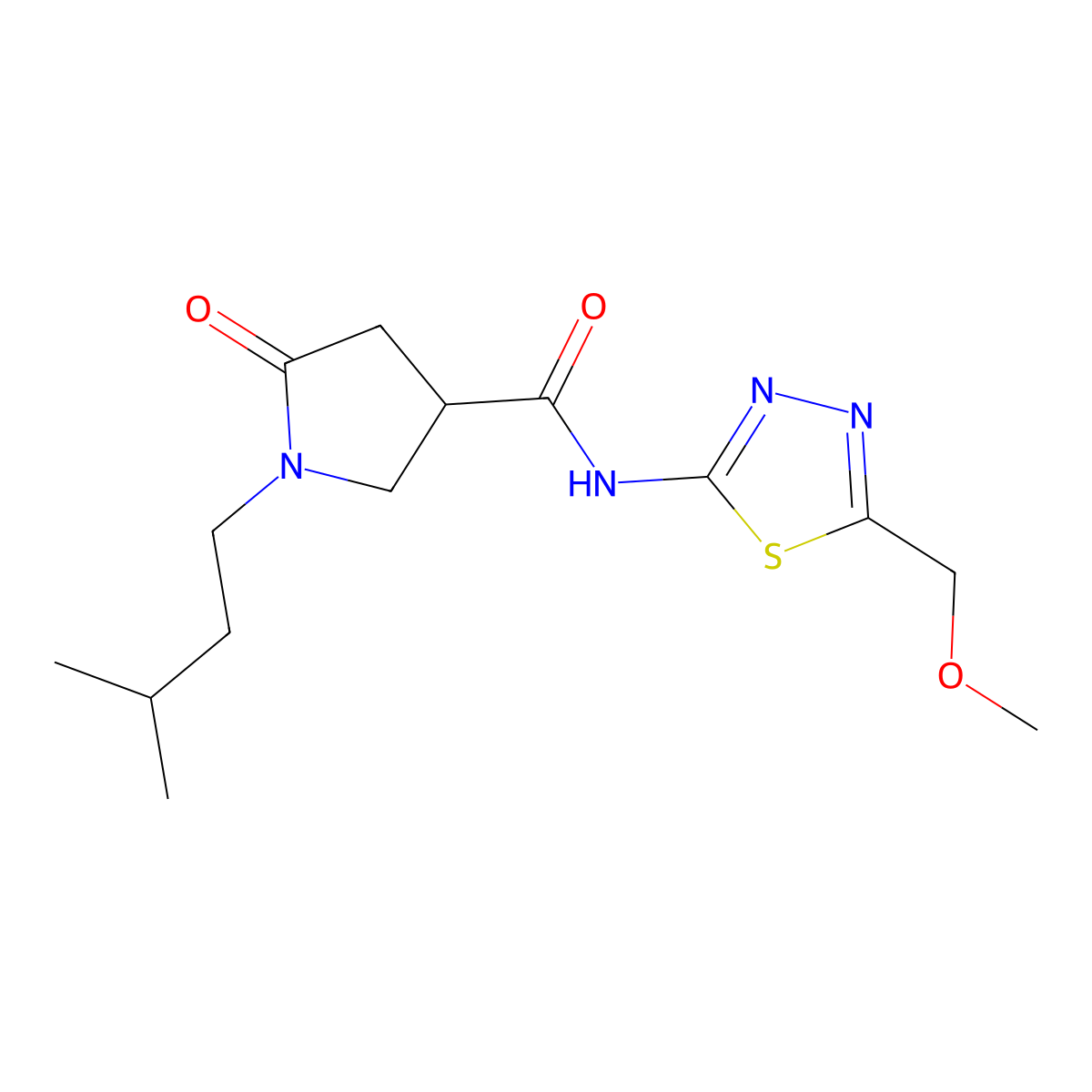 N-[(2Z)-5-(methoxymethyl)-1,3,4-thiadiazol-2(3H)-ylidene]-1-(3-methylbutyl)-5-oxopyrrolidine-3-carboxamide molecular structure, CAS 1190286-02-2