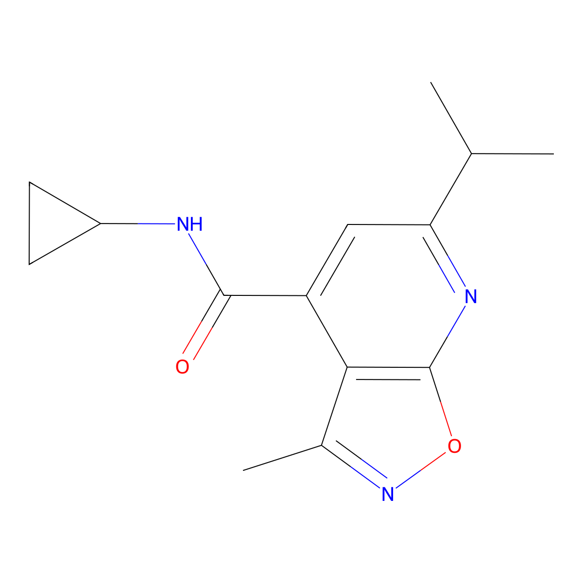 N-cyclopropyl-6-isopropyl-3-methylisoxazolo[5,4-b]pyridine-4-carboxamide molecular structure, CAS 1190286-74-8