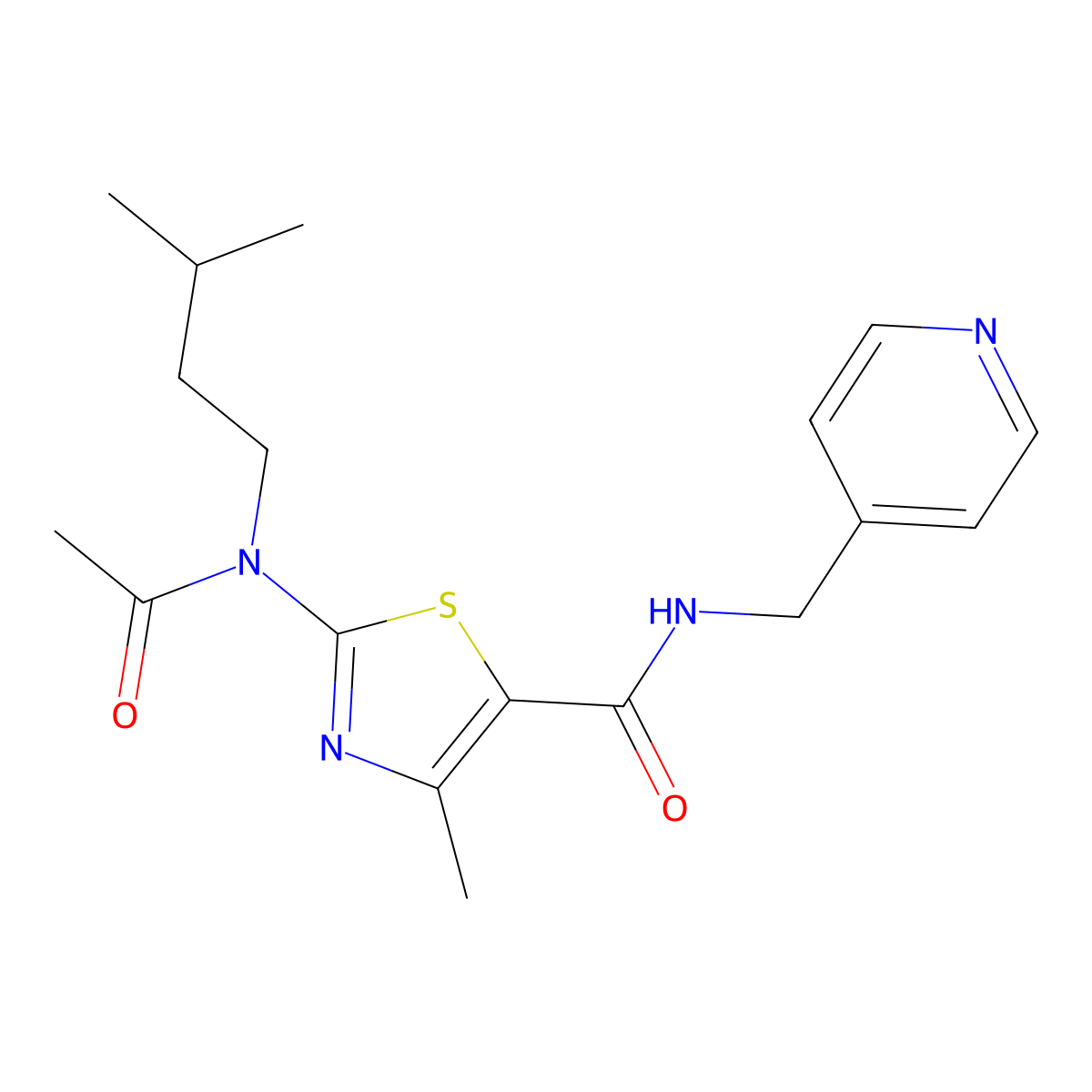 2-[acetyl(isopentyl)amino]-4-methyl-N-(4-pyridylmethyl)-1,3-thiazole-5-carboxamide molecular structure, CAS 1190287-43-4