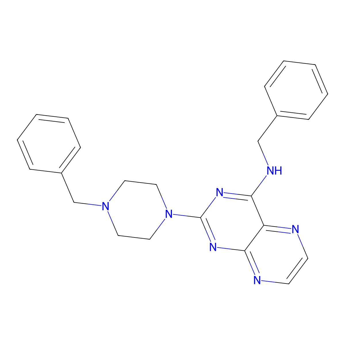 N-benzyl-2-(4-benzylpiperazin-1-yl)pteridin-4-amine molecular structure, CAS 1190287-48-9
