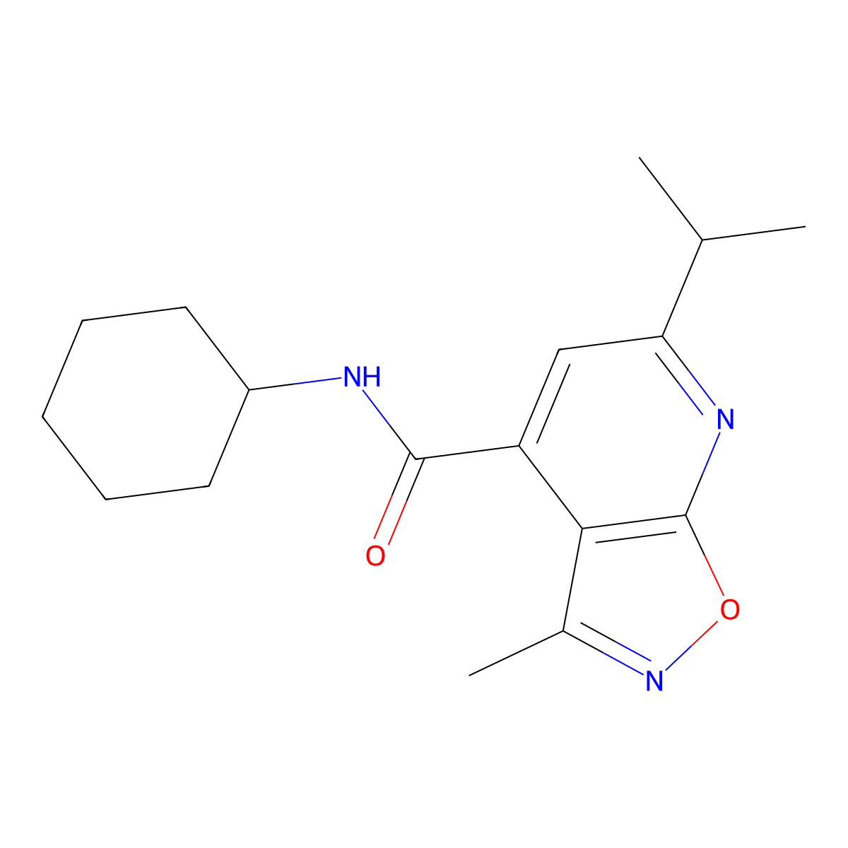 N-cyclohexyl-3-methyl-6-(propan-2-yl)[1,2]oxazolo[5,4-b]pyridine-4-carboxamide molecular structure, CAS 1190287-89-8