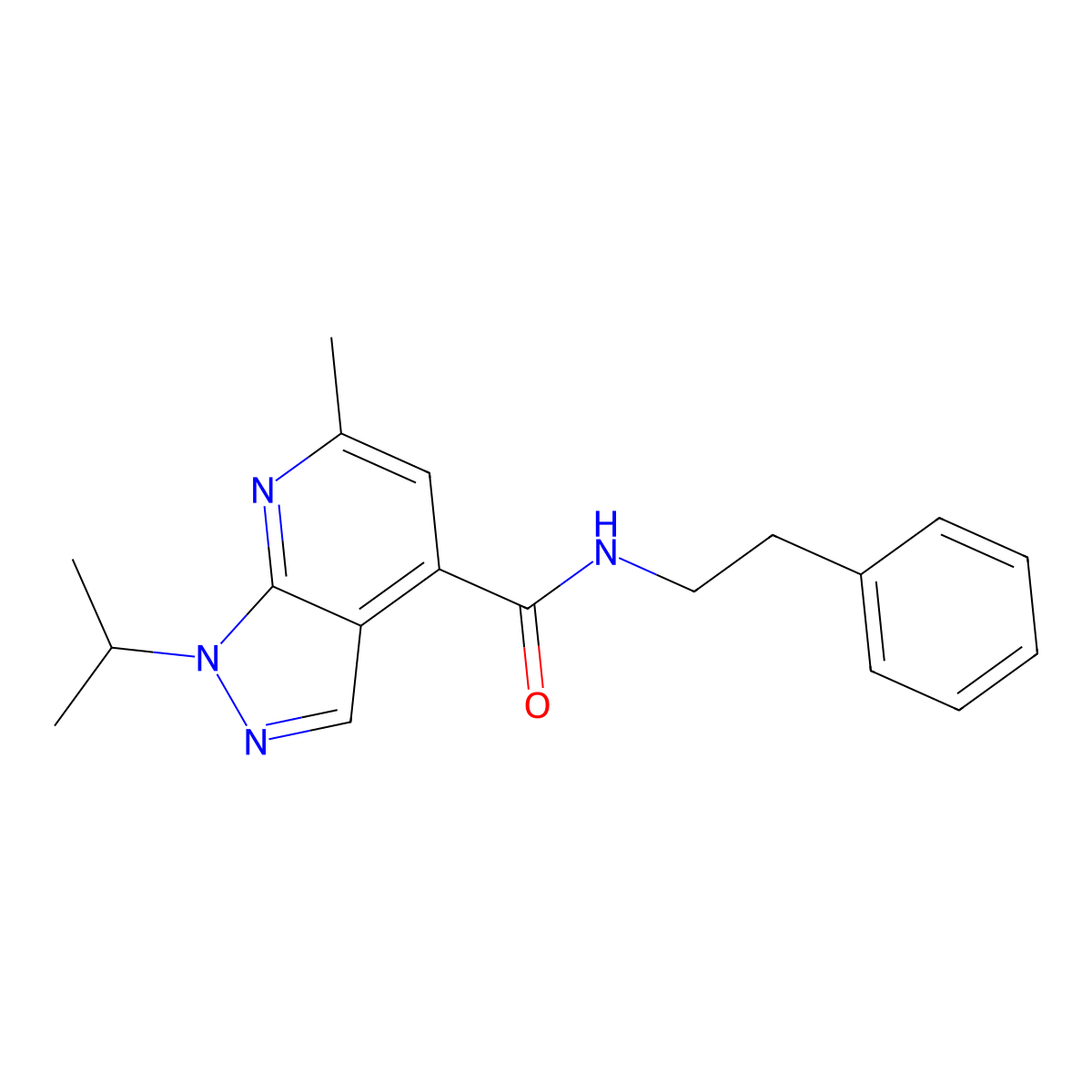 1-isopropyl-6-methyl-N-(2-phenylethyl)-1H-pyrazolo[3,4-b]pyridine-4-carboxamide molecular structure, CAS 1190287-96-7