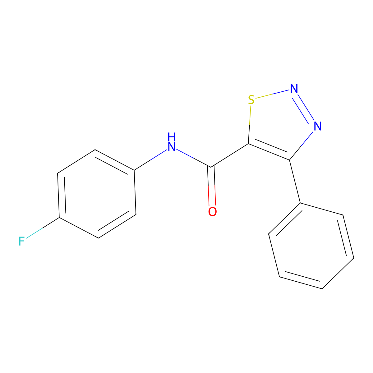N-(4-fluorophenyl)-4-phenyl-1,2,3-thiadiazole-5-carboxamide molecular structure, CAS 1190288-46-0