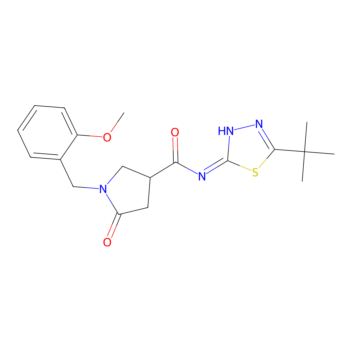 N-[(2E)-5-tert-butyl-1,3,4-thiadiazol-2(3H)-ylidene]-1-(2-methoxybenzyl)-5-oxopyrrolidine-3-carboxamide molecular structure, CAS 1190288-56-2