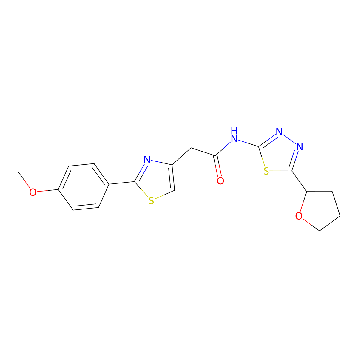 2-[2-(4-methoxyphenyl)-1,3-thiazol-4-yl]-N-[(2E)-5-(tetrahydrofuran-2-yl)-1,3,4-thiadiazol-2(3H)-ylidene]acetamide molecular structure, CAS 1190288-68-6