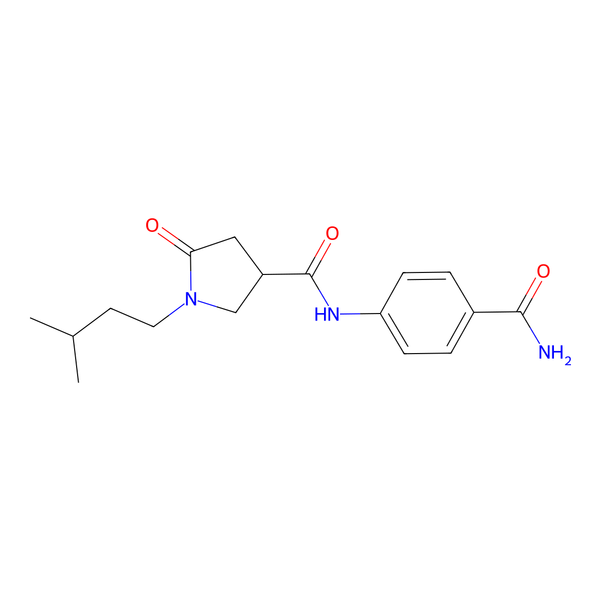 N-(4-carbamoylphenyl)-1-(3-methylbutyl)-5-oxopyrrolidine-3-carboxamide molecular structure, CAS 1190288-82-4