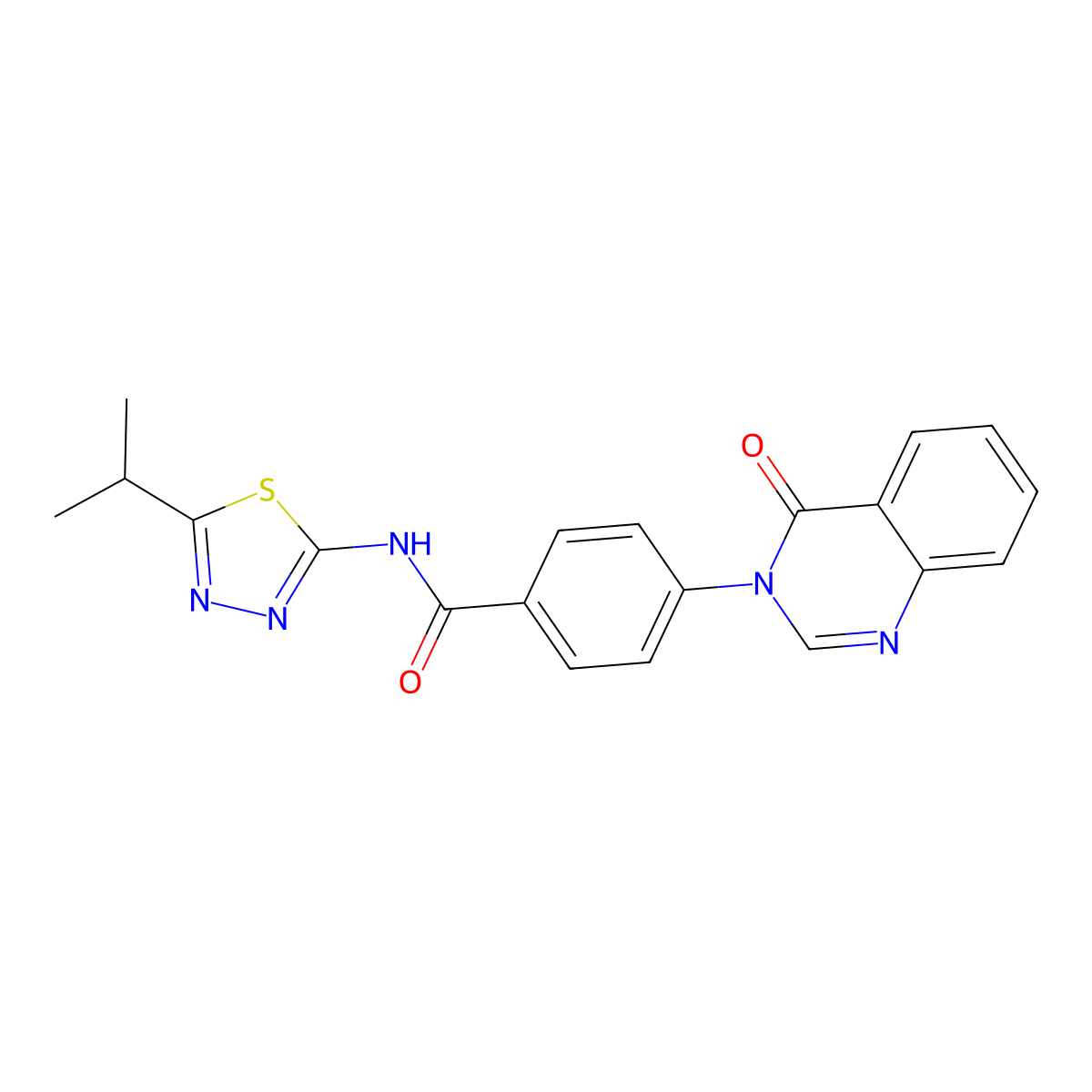4-(4-oxoquinazolin-3(4H)-yl)-N-[(2Z)-5-(propan-2-yl)-1,3,4-thiadiazol-2(3H)-ylidene]benzamide molecular structure, CAS 1190288-87-9