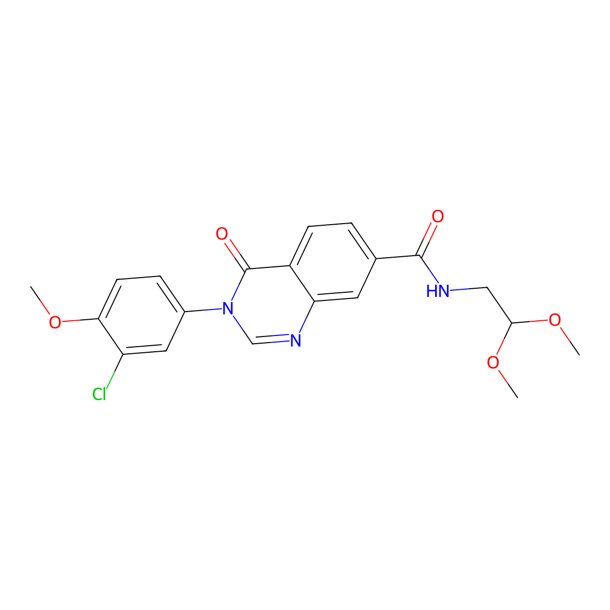3-(3-chloro-4-methoxyphenyl)-N-(2,2-dimethoxyethyl)-4-oxo-3,4-dihydroquinazoline-7-carboxamide molecular structure, CAS 1190288-92-6