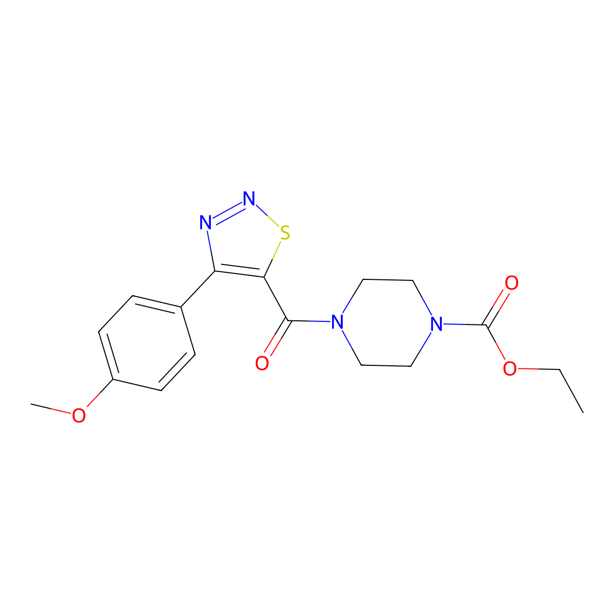 Ethyl 4-{[4-(4-methoxyphenyl)-1,2,3-thiadiazol-5-yl]carbonyl}-1-piperazinecarboxylate molecular structure, CAS 1190288-96-0