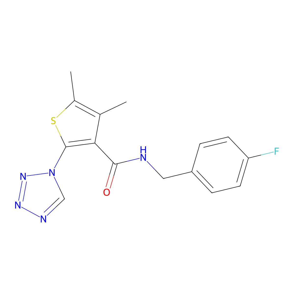 N-(4-fluorobenzyl)-4,5-dimethyl-2-(1H-tetrazol-1-yl)thiophene-3-carboxamide molecular structure, CAS 1190289-11-2