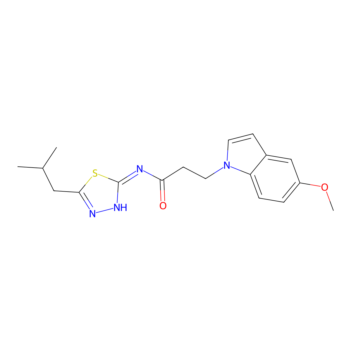3-(5-methoxy-1H-indol-1-yl)-N-[(2E)-5-(2-methylpropyl)-1,3,4-thiadiazol-2(3H)-ylidene]propanamide molecular structure, CAS 1190289-19-0