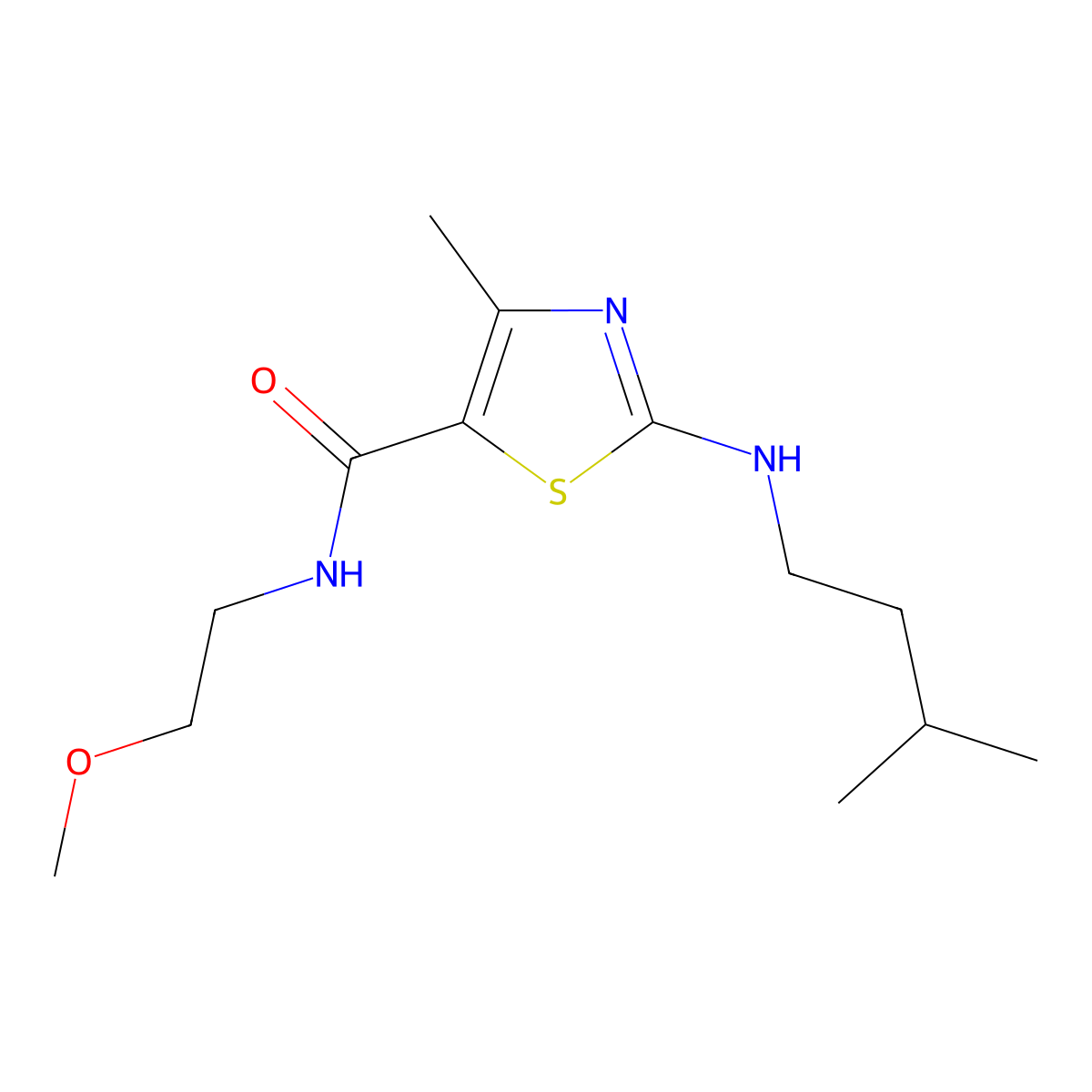 N-(2-methoxyethyl)-4-methyl-2-[(3-methylbutyl)amino]-1,3-thiazole-5-carboxamide molecular structure, CAS 1190289-33-8