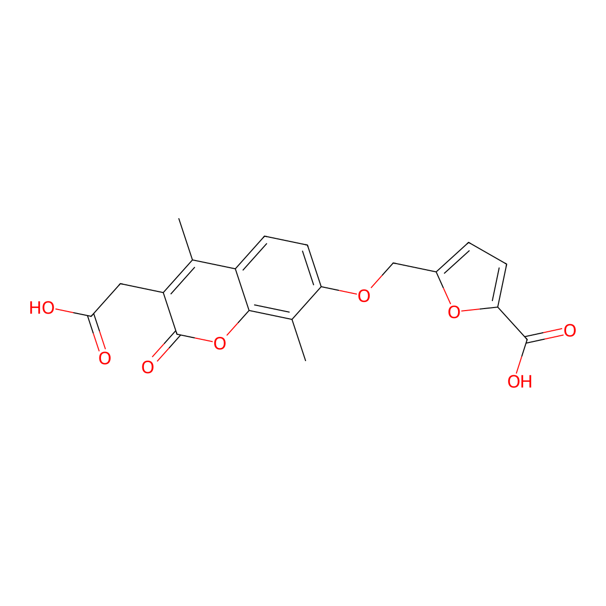 5-({[3-(carboxymethyl)-4,8-dimethyl-2-oxo-2H-chromen-7-yl]oxy}methyl)-2-furoic acid molecular structure, CAS 1190289-48-5