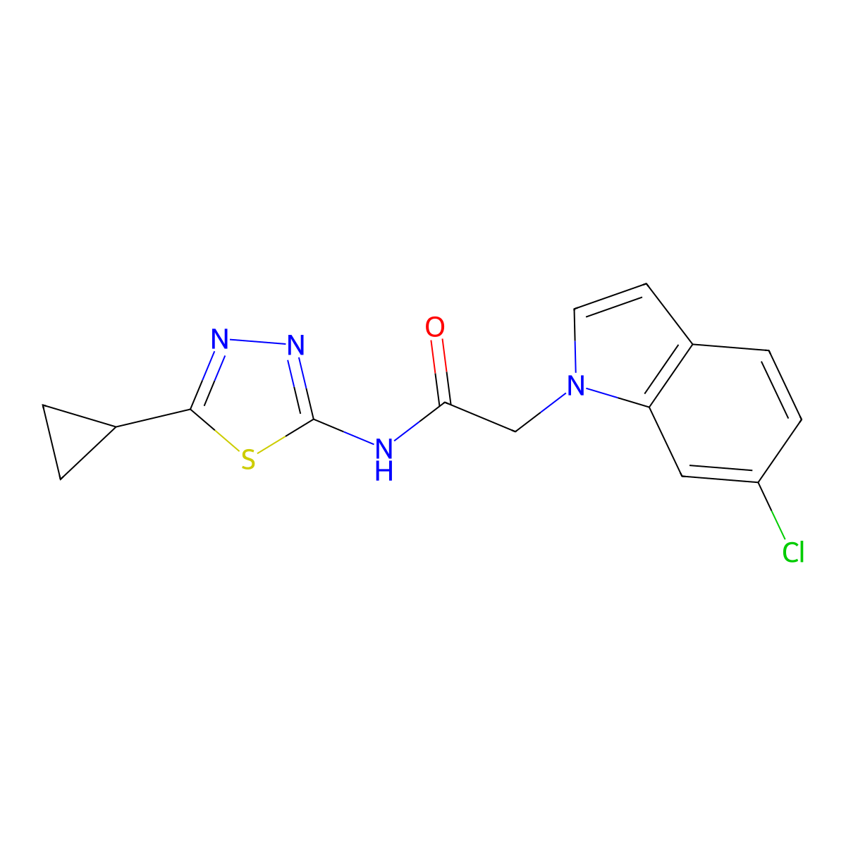 2-(6-chloro-1H-indol-1-yl)-N-(5-cyclopropyl-1,3,4-thiadiazol-2-yl)acetamide molecular structure, CAS 1190290-15-3