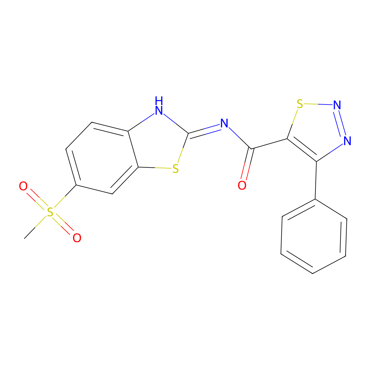 N-[(2Z)-6-(methylsulfonyl)-1,3-benzothiazol-2(3H)-ylidene]-4-phenyl-1,2,3-thiadiazole-5-carboxamide molecular structure, CAS 1190290-19-7