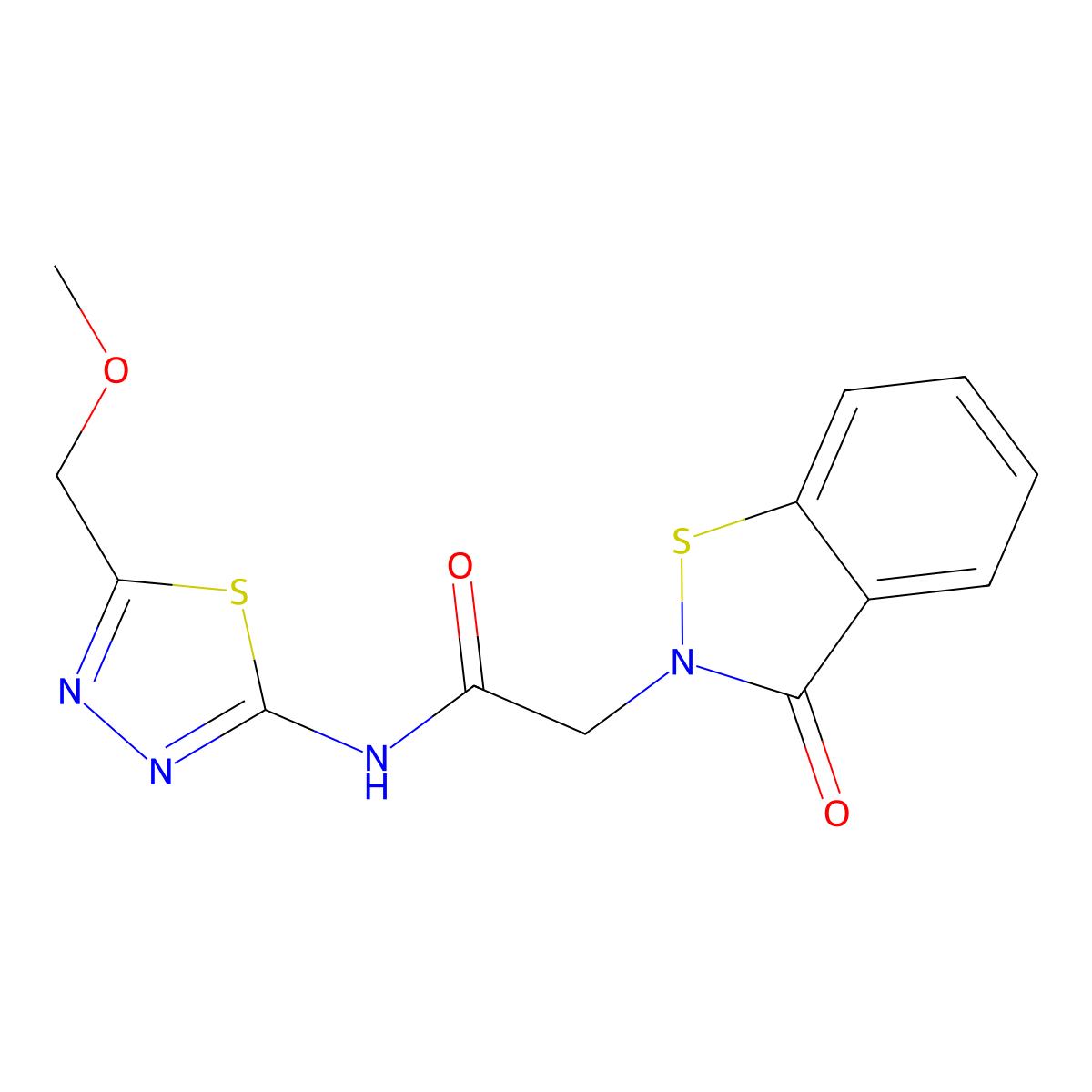 N-[(2Z)-5-(methoxymethyl)-1,3,4-thiadiazol-2(3H)-ylidene]-2-(3-oxo-1,2-benzothiazol-2(3H)-yl)acetamide molecular structure, CAS 1190290-76-6