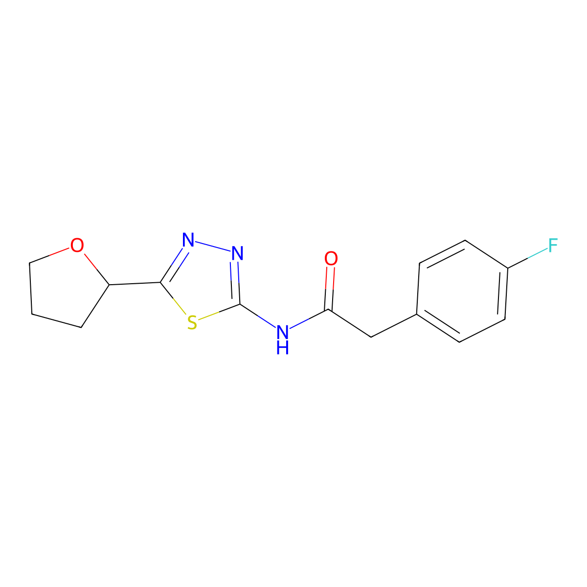 2-(4-fluorophenyl)-N-[(2Z)-5-(tetrahydrofuran-2-yl)-1,3,4-thiadiazol-2(3H)-ylidene]acetamide molecular structure, CAS 1190291-80-5