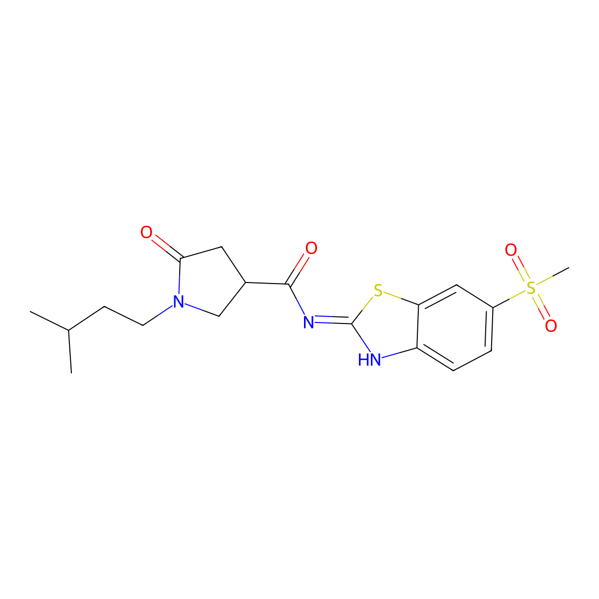 1-(3-methylbutyl)-N-[(2Z)-6-(methylsulfonyl)-1,3-benzothiazol-2(3H)-ylidene]-5-oxopyrrolidine-3-carboxamide molecular structure, CAS 1190292-33-1