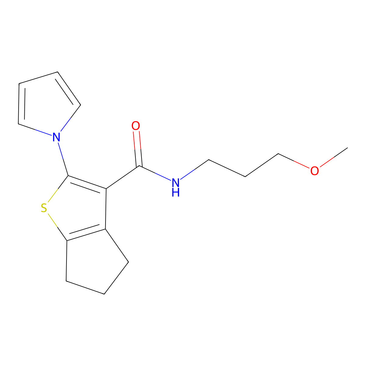 N-(3-methoxypropyl)-2-(1H-pyrrol-1-yl)-5,6-dihydro-4H-cyclopenta[b]thiophene-3-carboxamide molecular structure, CAS 1190292-91-1