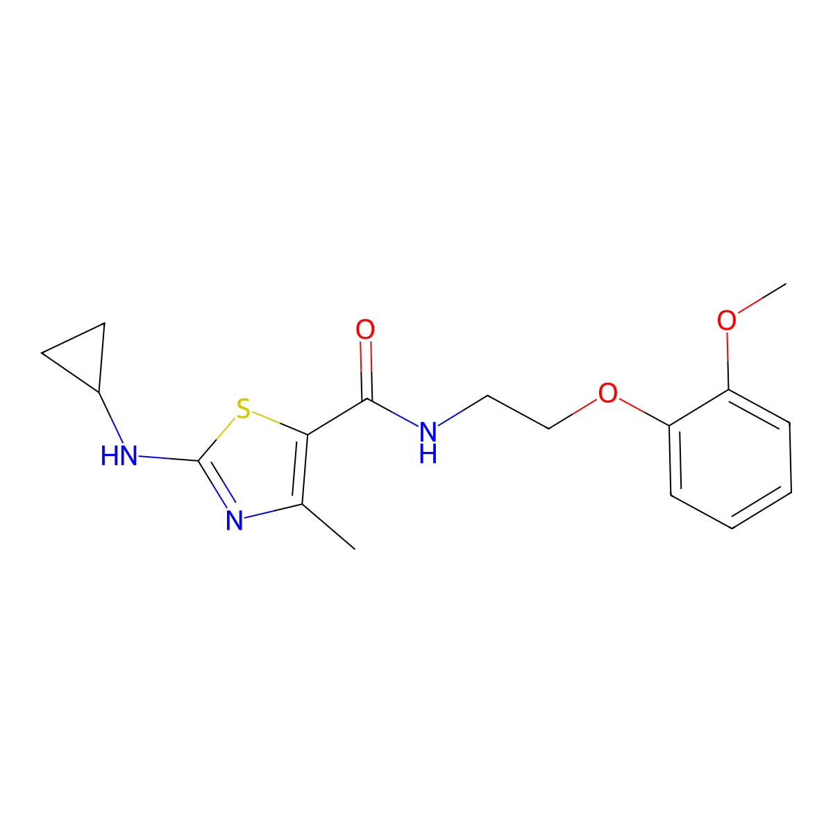 2-(cyclopropylamino)-N-[2-(2-methoxyphenoxy)ethyl]-4-methyl-1,3-thiazole-5-carboxamide molecular structure, CAS 1190293-24-3