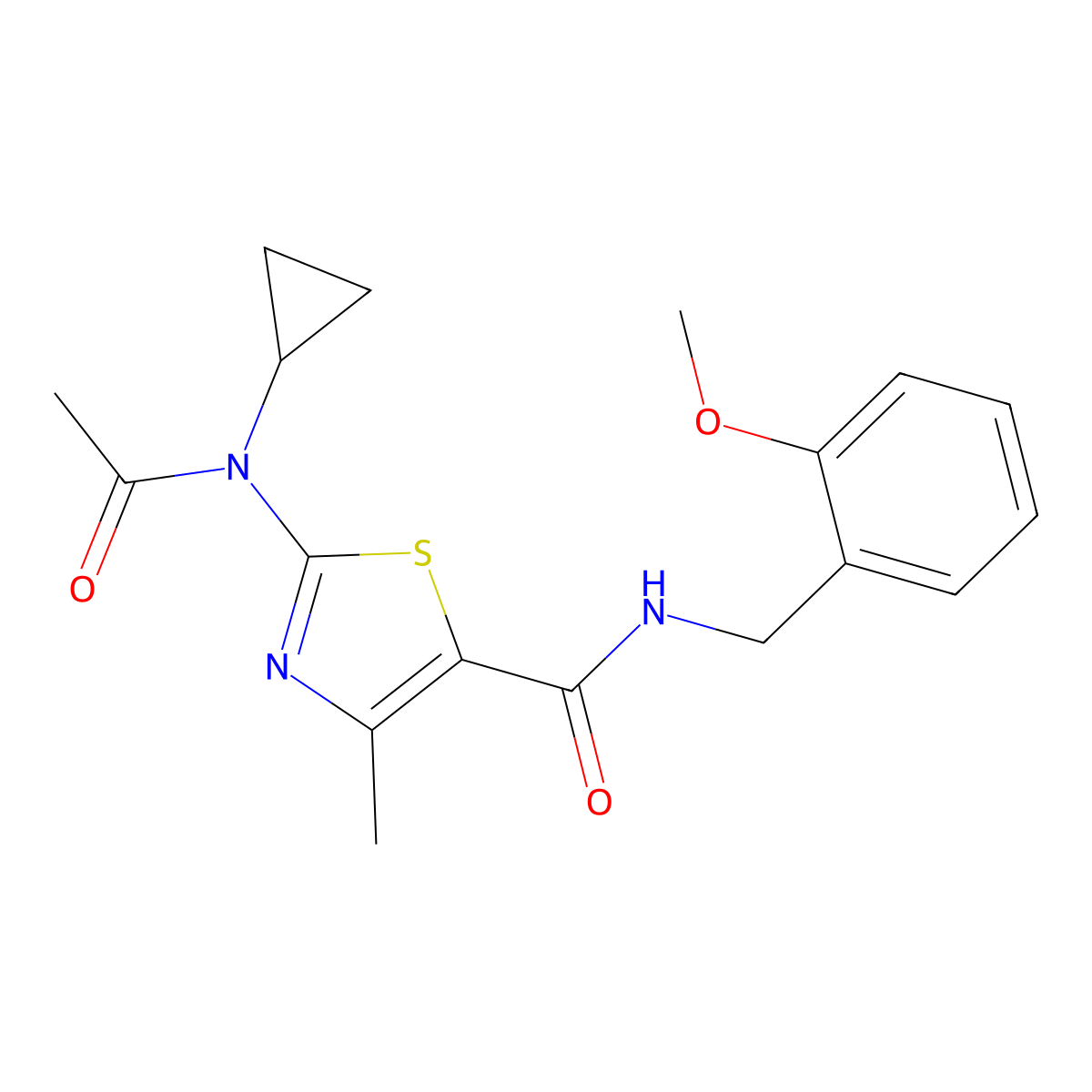 2-[acetyl(cyclopropyl)amino]-N-(2-methoxybenzyl)-4-methyl-1,3-thiazole-5-carboxamide molecular structure, CAS 1190293-26-5