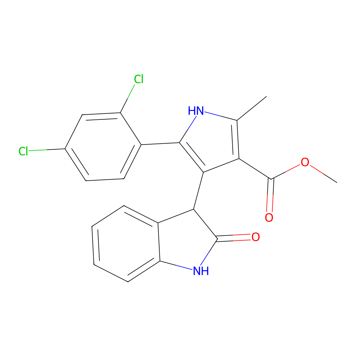 methyl 5-(2,4-dichlorophenyl)-2-methyl-4-(2-oxo-2,3-dihydro-1H-indol-3-yl)-1H-pyrrole-3-carboxylate molecular structure, CAS 1190293-31-2