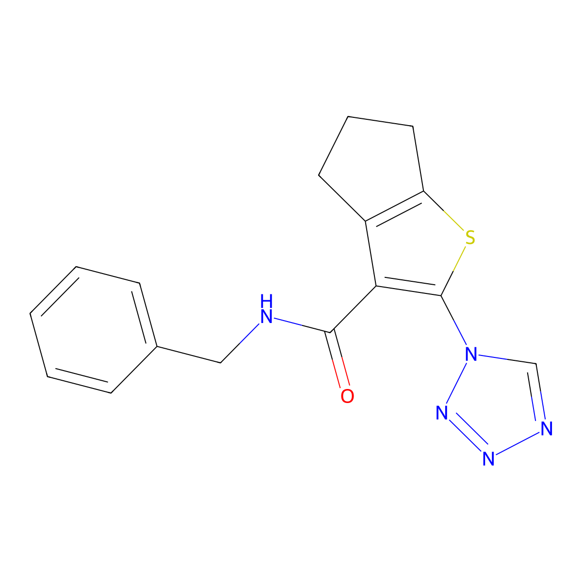 N-benzyl-2-(1H-tetrazol-1-yl)-5,6-dihydro-4H-cyclopenta[b]thiophene-3-carboxamide molecular structure, CAS 1190293-38-9