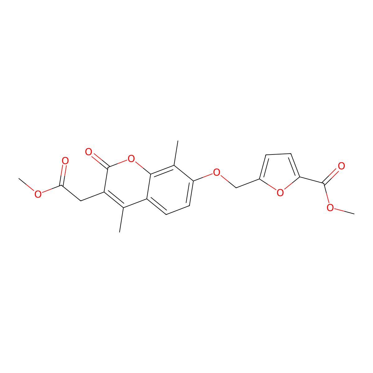 methyl 5-({[3-(2-methoxy-2-oxoethyl)-4,8-dimethyl-2-oxo-2H-chromen-7-yl]oxy}methyl)furan-2-carboxylate molecular structure, CAS 1190294-55-3